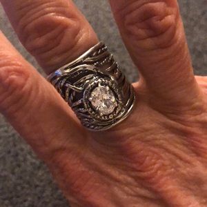 Sterling silver wide band cz cocktail ring